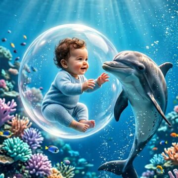 Whimsical Baby & Dolphin Underwater Fantasy - Free Ai Image Prompt