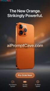 iPhone 17 Pro Max Orange Ad Poster - Free Ai Image Prompt