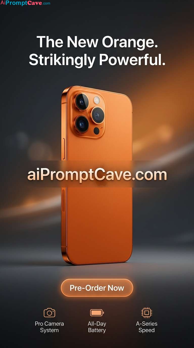 iPhone 17 Pro Max Orange Ad Poster - Free Ai Image Prompt