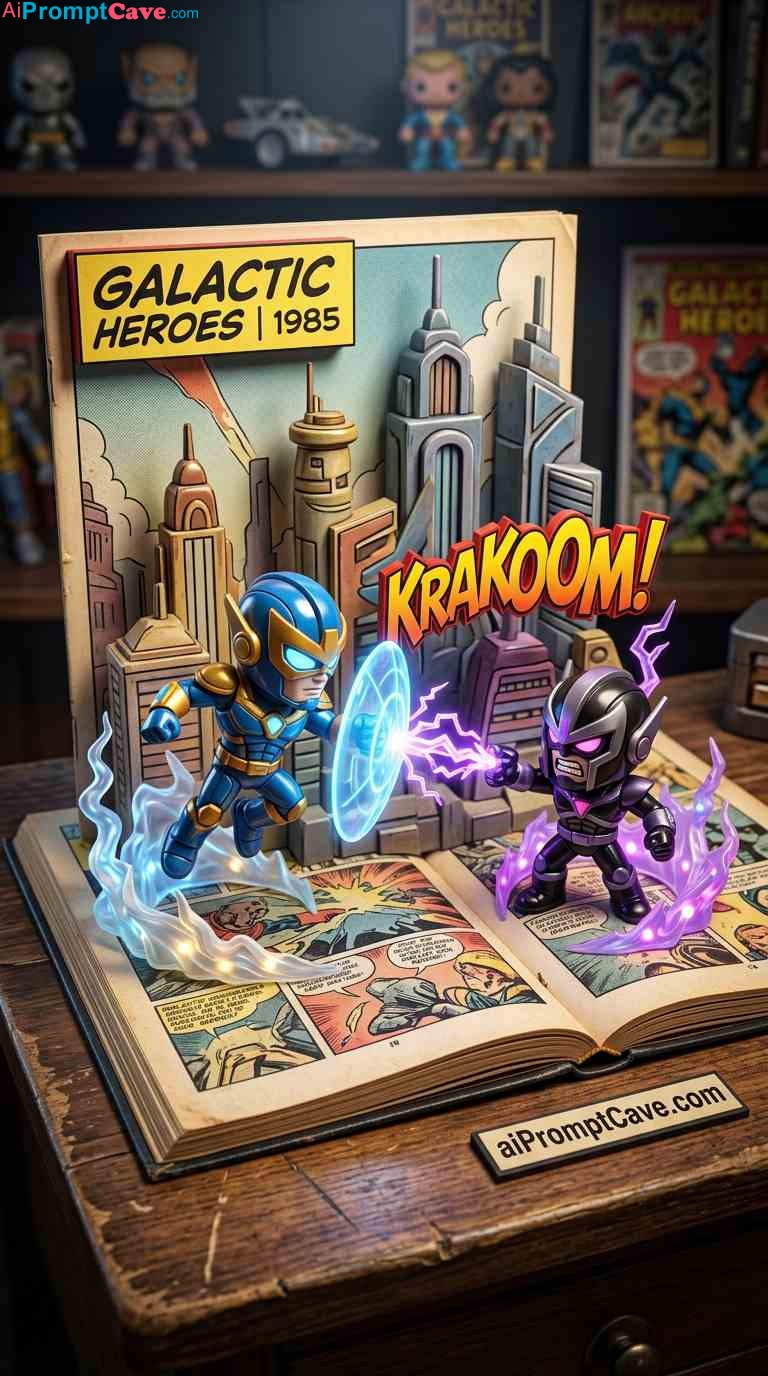 3D Comic Pop-Up Diorama Prompt for Heroes & Villains - Free Ai Image Prompt