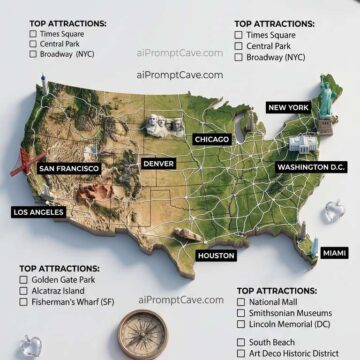 3D Travel Guide Infographic Map Cinematic Country Poster Design - Free Ai Image Prompt