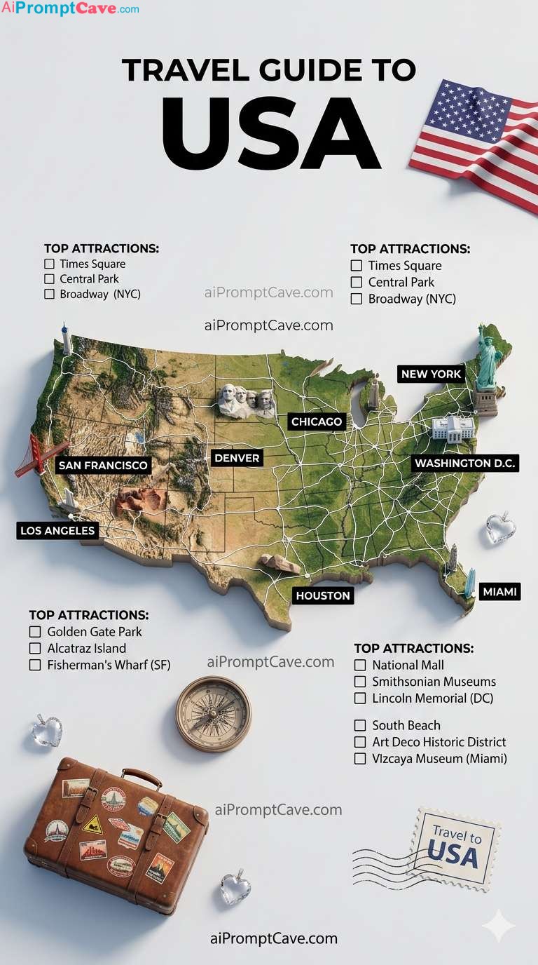 3D Travel Guide Infographic Map Cinematic Country Poster Design - Free Ai Image Prompt