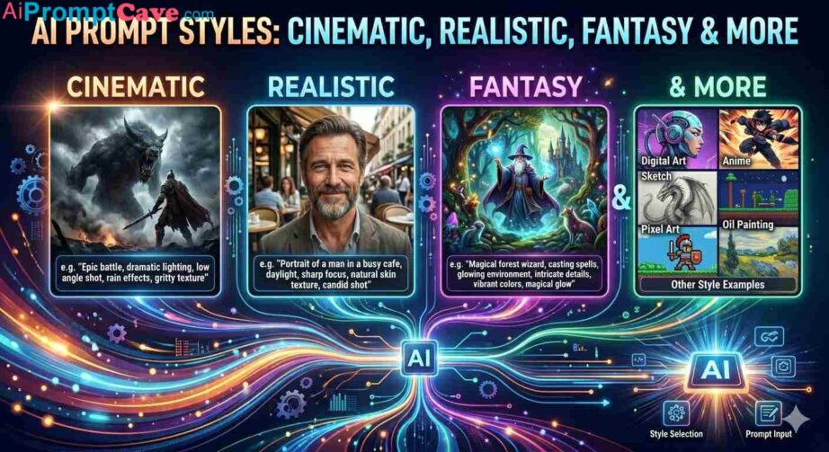AI Prompt Styles Cinematic, Realistic, Fantasy & More