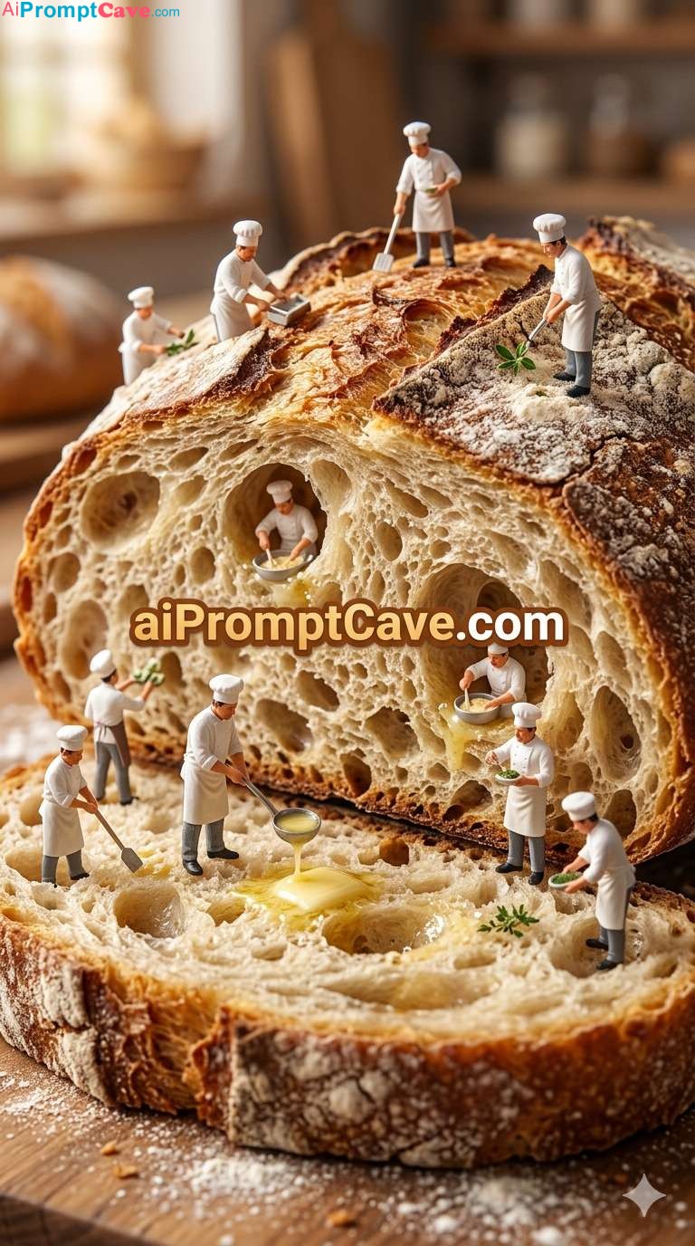 Artisan Bread Slice with Mini Chefs - Free Ai Prompt