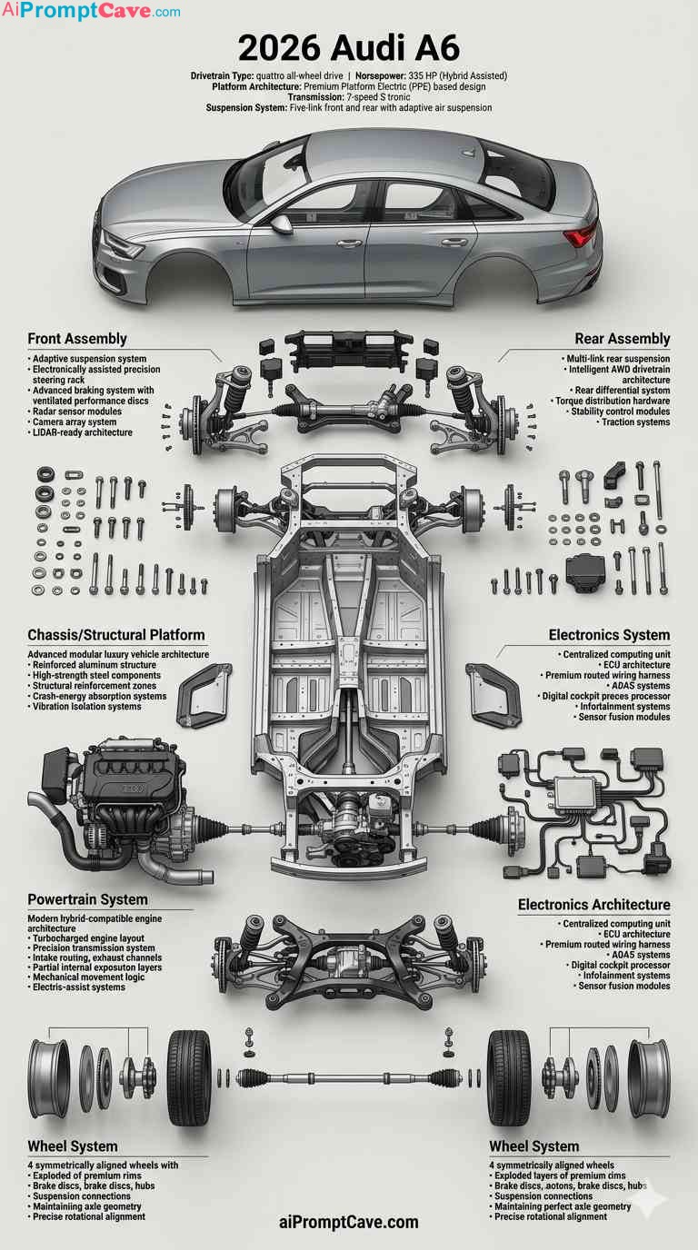 Audi A6 Infographics Engineering Poster Prompt - Free Ai Image Prompt