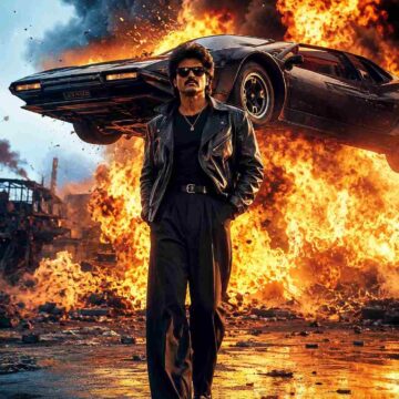 Cinematic 80s Action Explosion Sports Car Scene Prompt - Free Ai Image Prompt