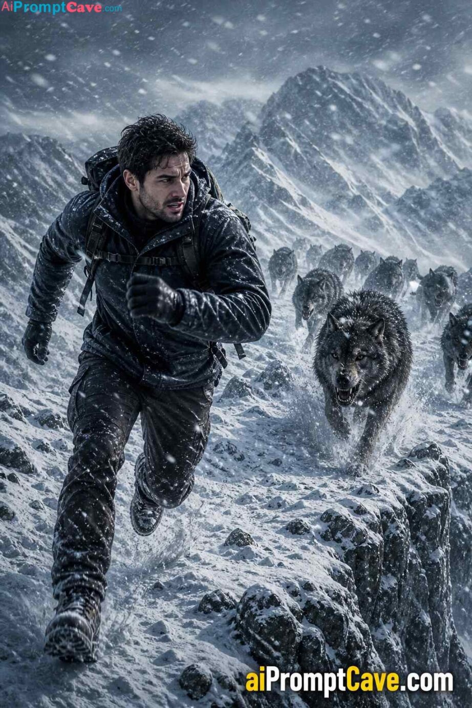 Cinematic Arctic Wolf Chase Survival Scene - Free Ai Image Prompt