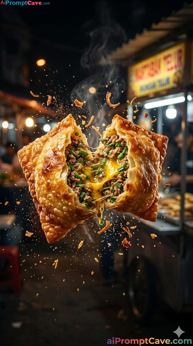 Cinematic Martabak Telur Explosion Prompt - Free Ai Image Prompt