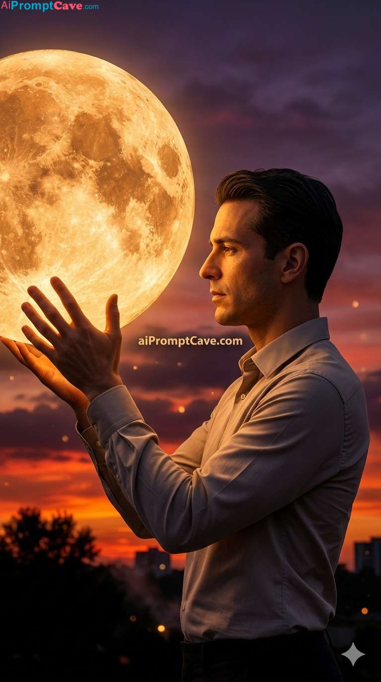 Cinematic Moon Holder Portrait - Free Ai Image Prompt