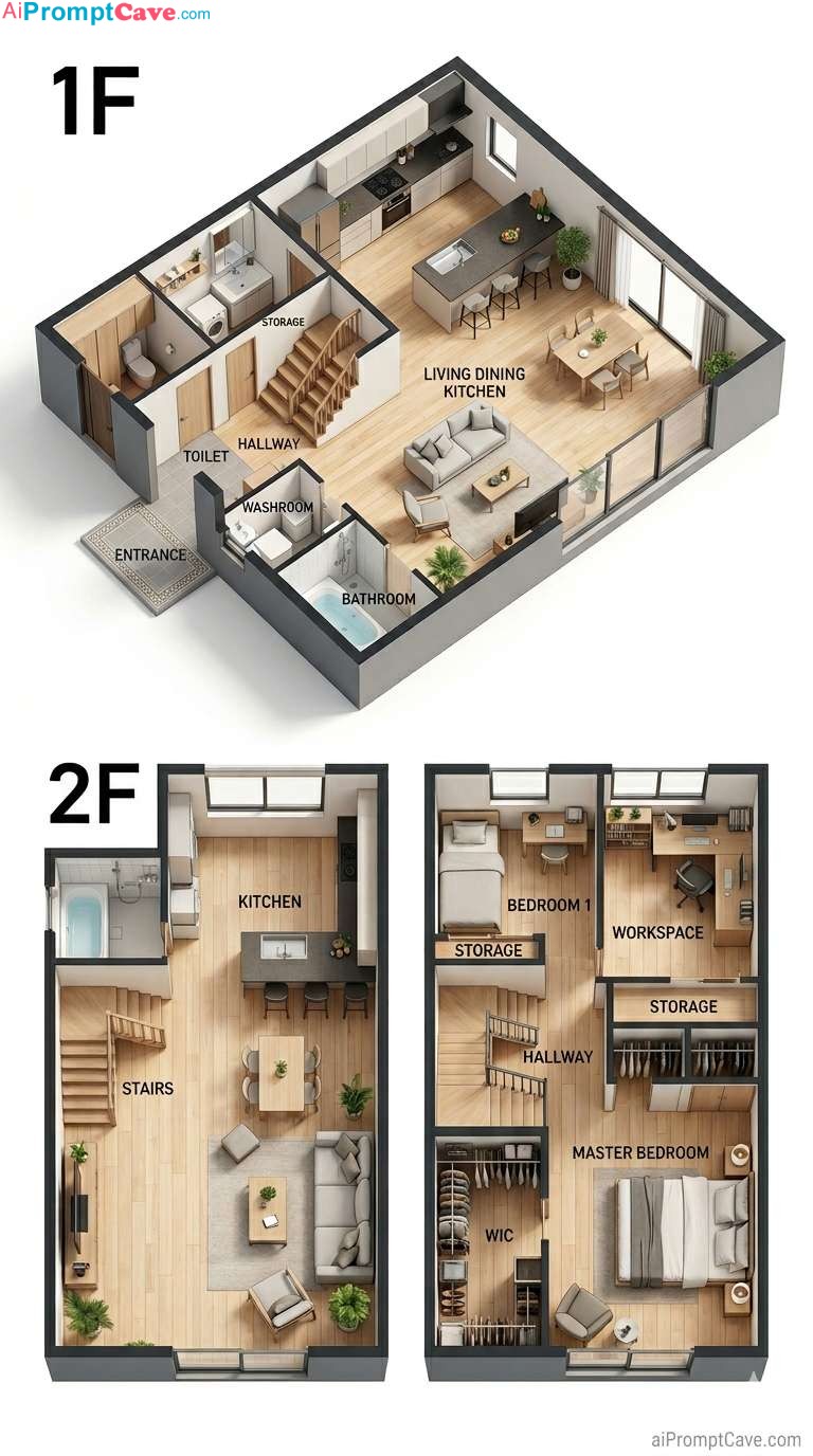 Clean 3D Apartment Floor Plan Prompt for Home Layouts - Free Ai Image Prompt
