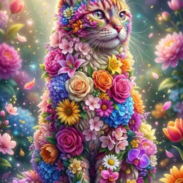 Colorful Cat Made Of Flowers - Free Ai Image Prompt
