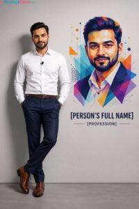 Colorful Geometric Executive with Colorful Wall Artwork - Free Ai Image Prompt