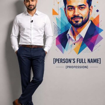 Colorful Geometric Executive with Colorful Wall Artwork - Free Ai Image Prompt