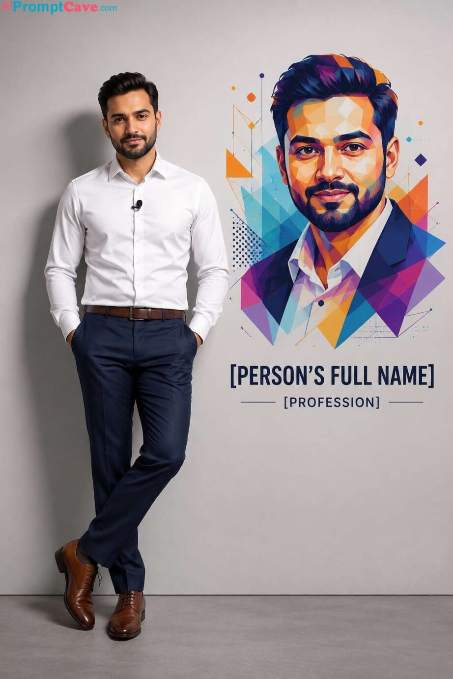 Colorful Geometric Executive with Colorful Wall Artwork - Free Ai Image Prompt