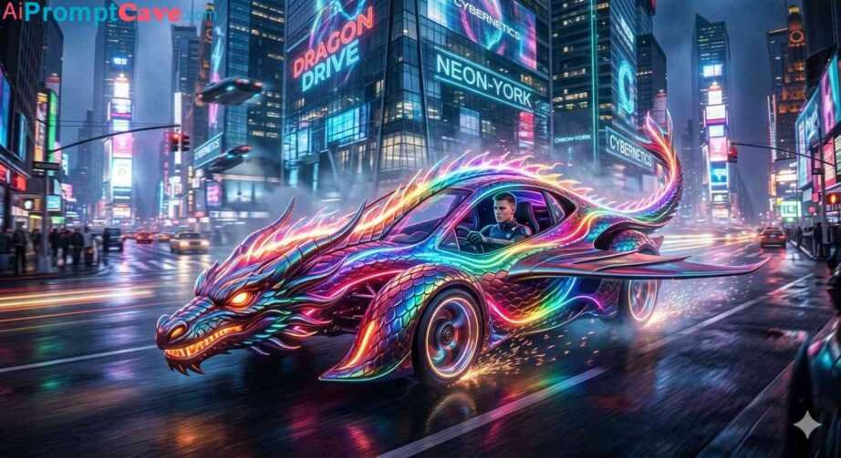 Dragon-Shaped Rainbow Car Prompt - Free Ai Image Prompt
