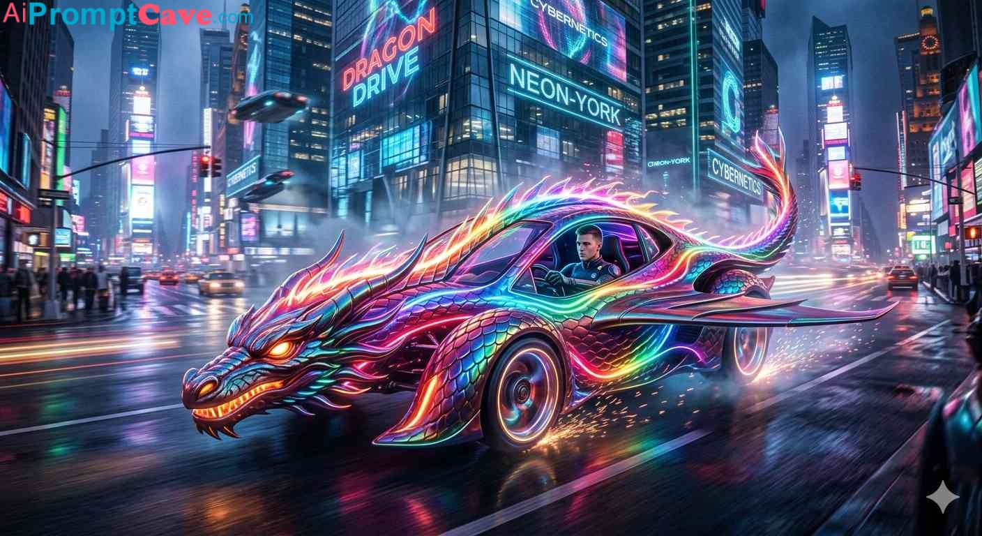 Dragon-Shaped Rainbow Car Prompt - Free Ai Image Prompt