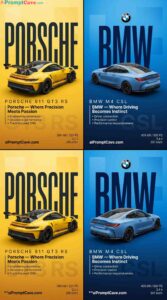 Dual Luxury Car Poster Design Porsche GT3 RS & BMW M4 CSL - Free Ai Image Prompt