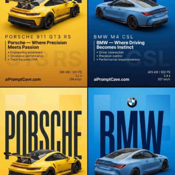 Dual Luxury Car Poster Design Porsche GT3 RS & BMW M4 CSL - Free Ai Image Prompt