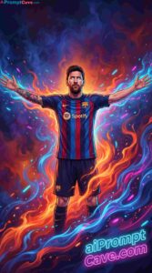 Epic Neon Victory Portrait of Messi - Free Ai Image Prompt