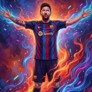 Epic Neon Victory Portrait of Messi - Free Ai Image Prompt