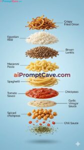 Exploded Egyptian Koshari Infographic Ingredients Prompt - Free Ai Image Prompt