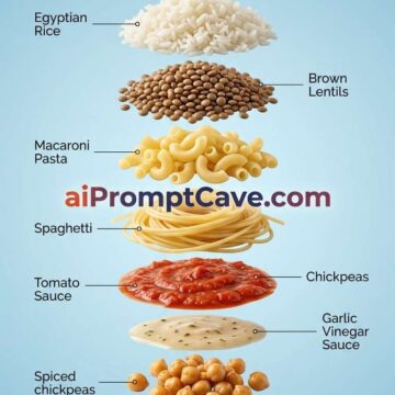 Exploded Egyptian Koshari Infographic Ingredients Prompt - Free Ai Image Prompt
