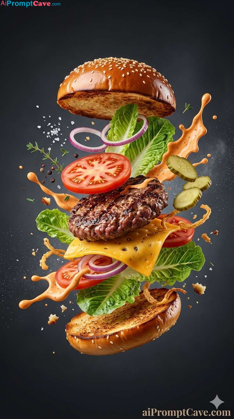 Exploding Edible Burger Prompt – Free Ai Image Prompt Exploding Edible Burger Prompt - Free Ai Image Prompt