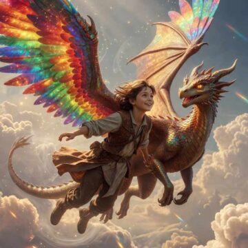 Fantasy Magical Kid Flying with Dragon - Free Ai Image Prompt