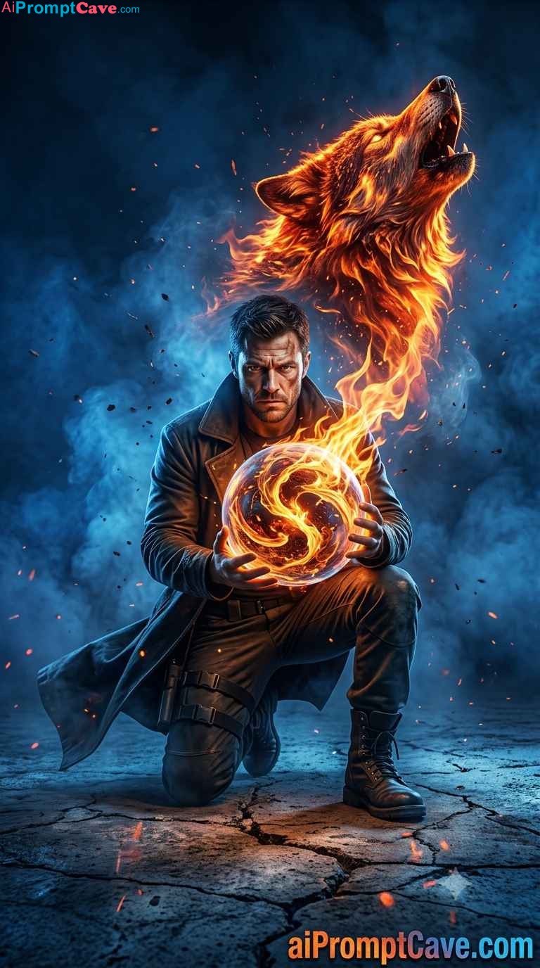 Fantasy Wolf Fire Scene AI Prompt - Free Ai Image Prompt