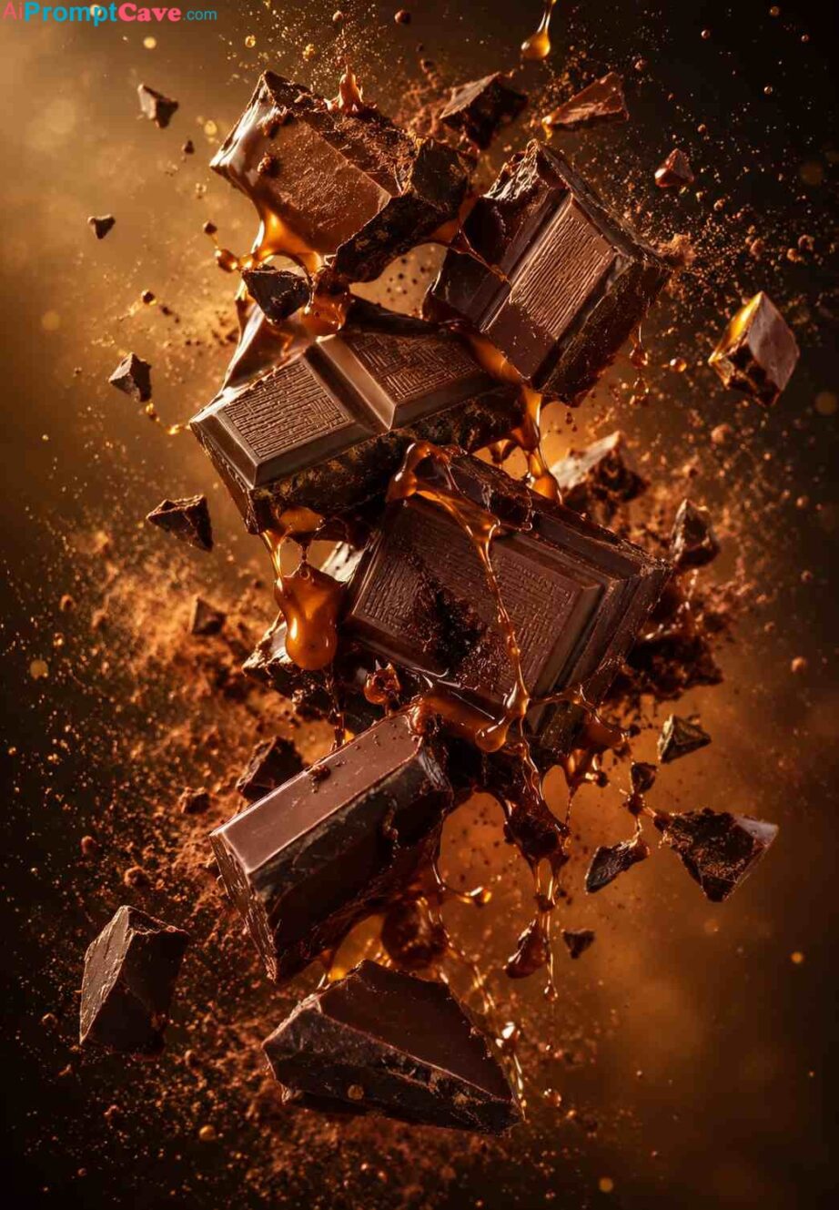 Floating Chocolate Explosion Cinematic Product Photography Prompt - Free Ai Image Prompt