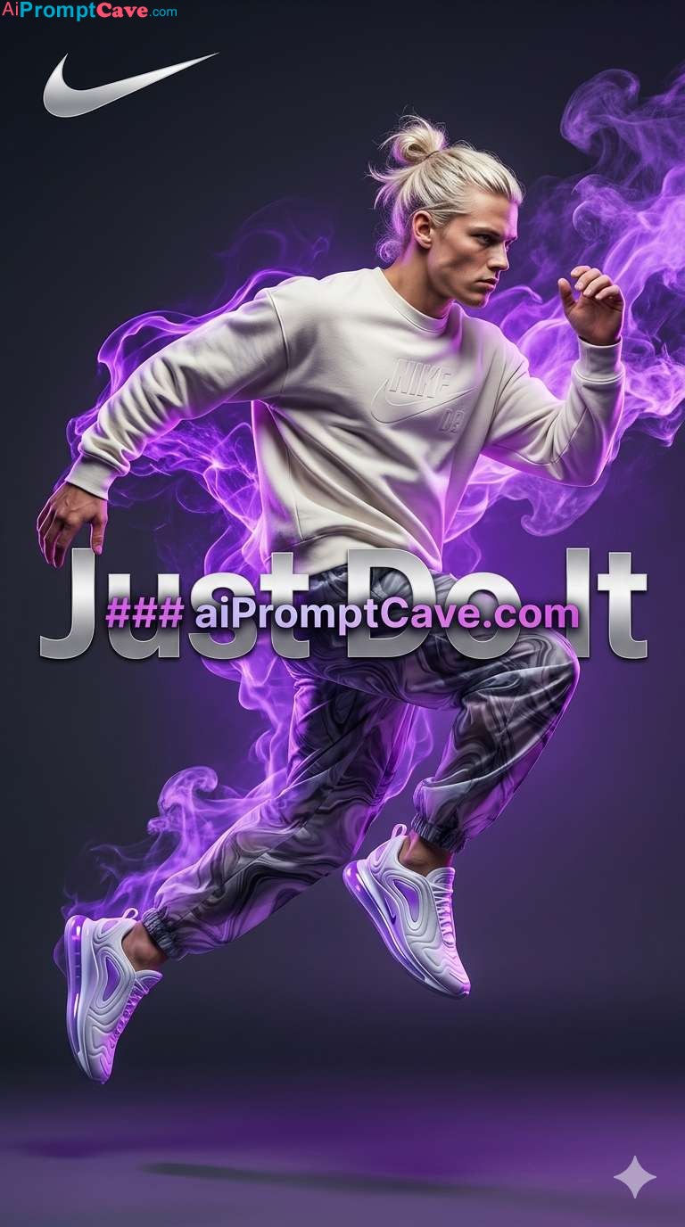 Futuristic Nike-Style Ad with Male Athlete & Energy Effects - Free Ai Image Prompt