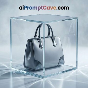 Futuristic Women’s Bag in Glass Cube Ad Photo Shot - Free Ai Image Prompt