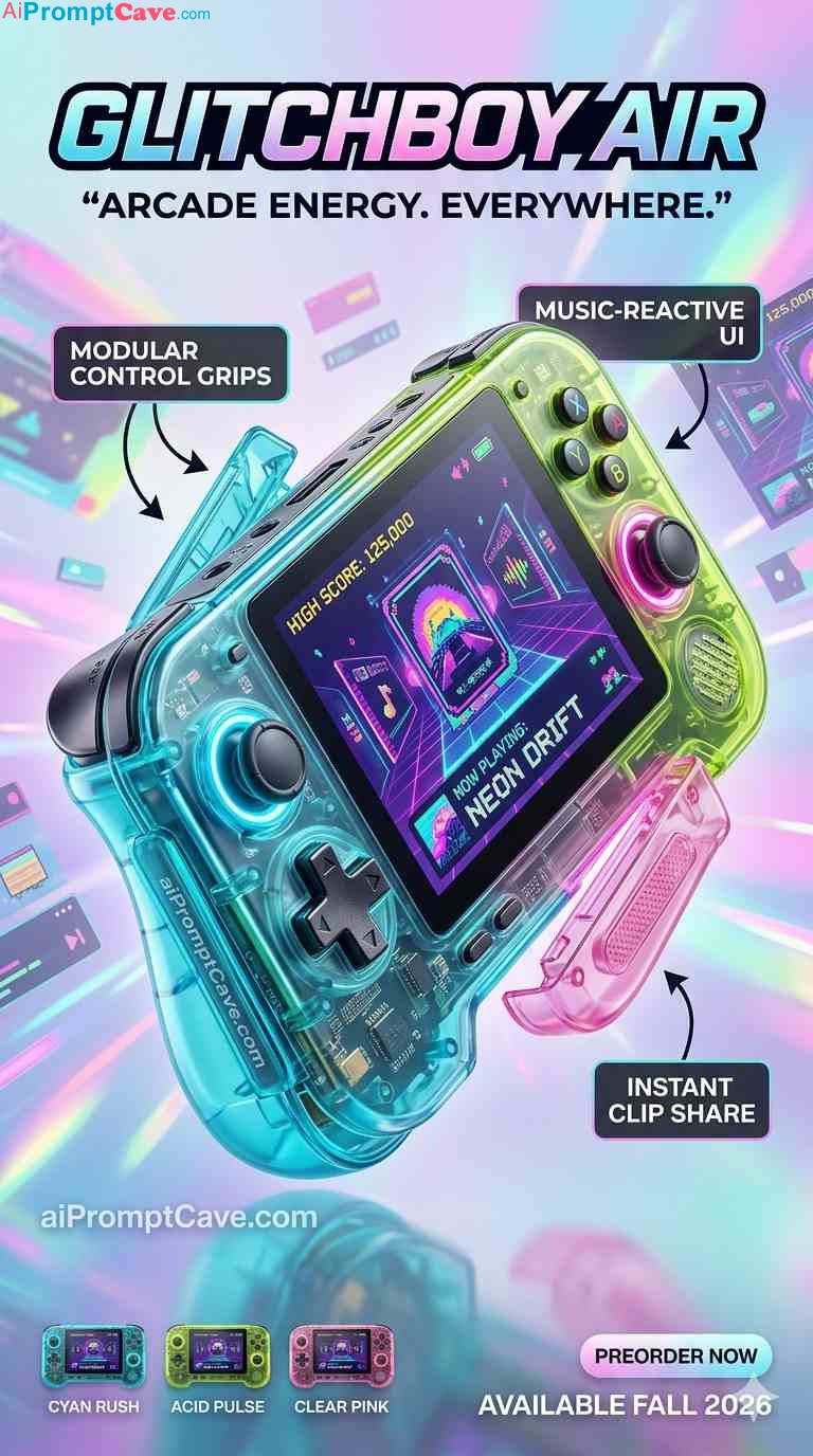 GLITCHBOY AIR Fictional Gaming Console Ad Prompt - Free Ai Image Prompt