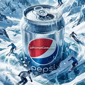 Giant Pepsi Can Ice Mountain Ski Scene Fantasy Ad - Free Ai Image Prompt