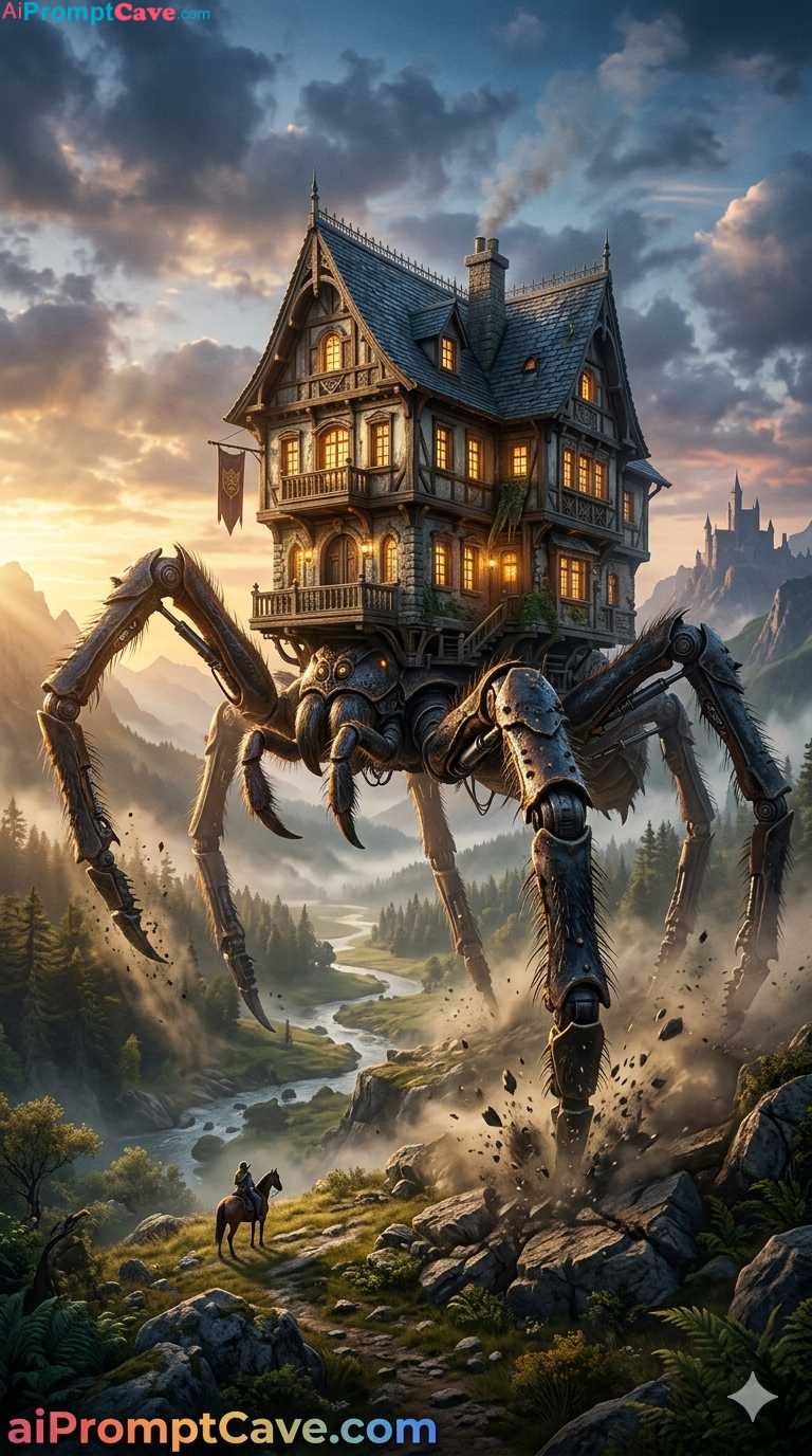 Giant Spider-Leg Walking House Prompt - Free Ai Image Prompt