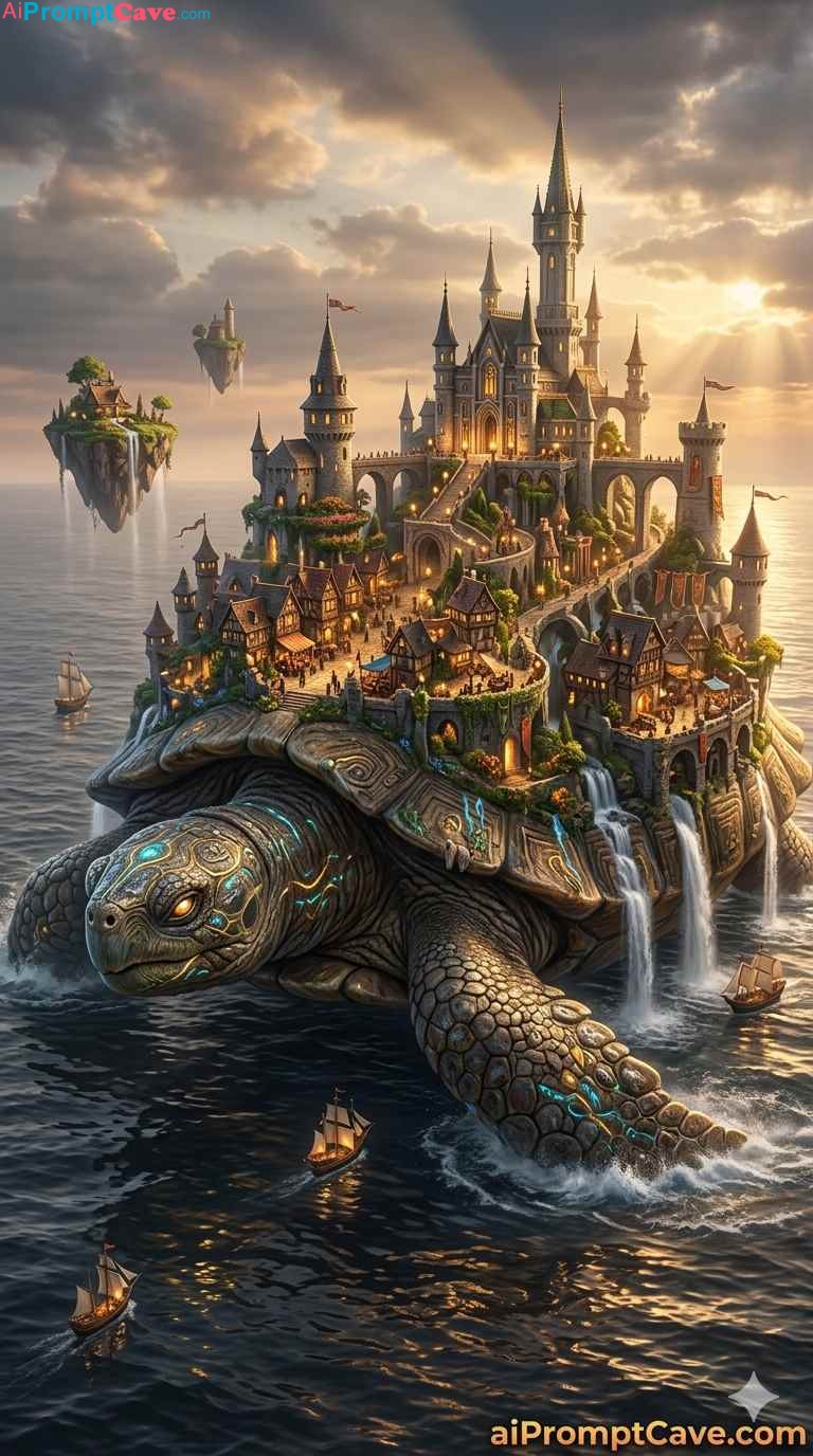 Giant Turtle City Fantasy AI Prompt - Free Ai Image Prompt