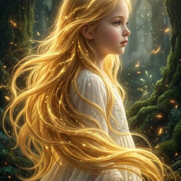 Glowing Golden Light Hair Fantasy Portrait Prompt - Free Ai Image Prompt