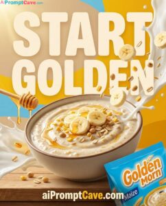Golden Morn Viral FMCG Breakfast Poster Prompt - Free Ai Image Prompt