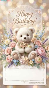 Happy Birthday Teddy Bear Floral Greeting Card Prompt - Free Ai Image Prompt
