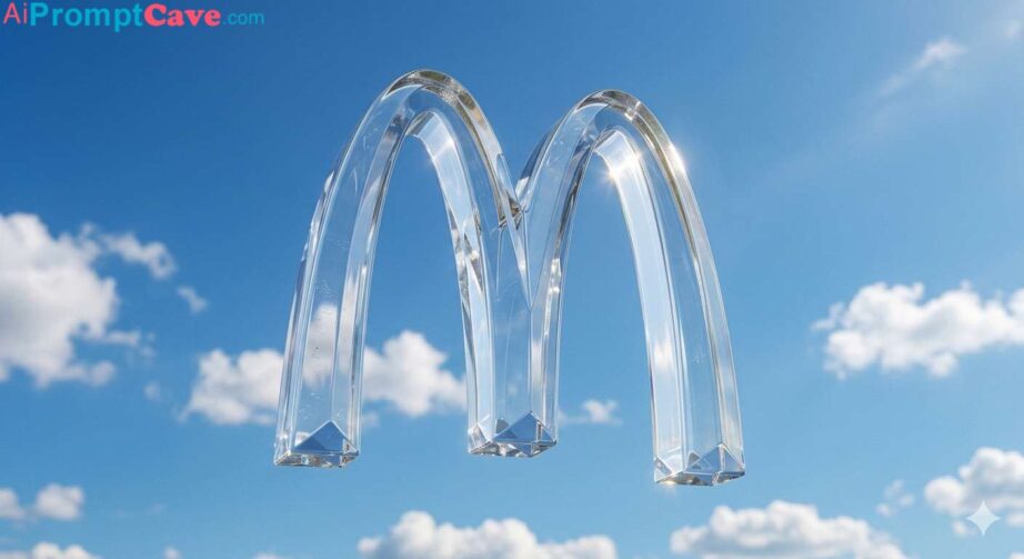 Hyper-Realistic Glass Logo Sculpture in Sky CGI Product Render - Free Ai Image Prompt