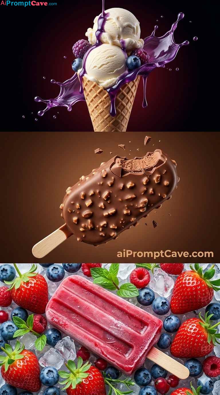 Ice Cream Dessert Commercial Photography - Free Ai Image Prompt