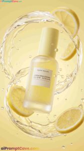Lemon Glow Serum Splash Ad - Free Ai Image Prompt