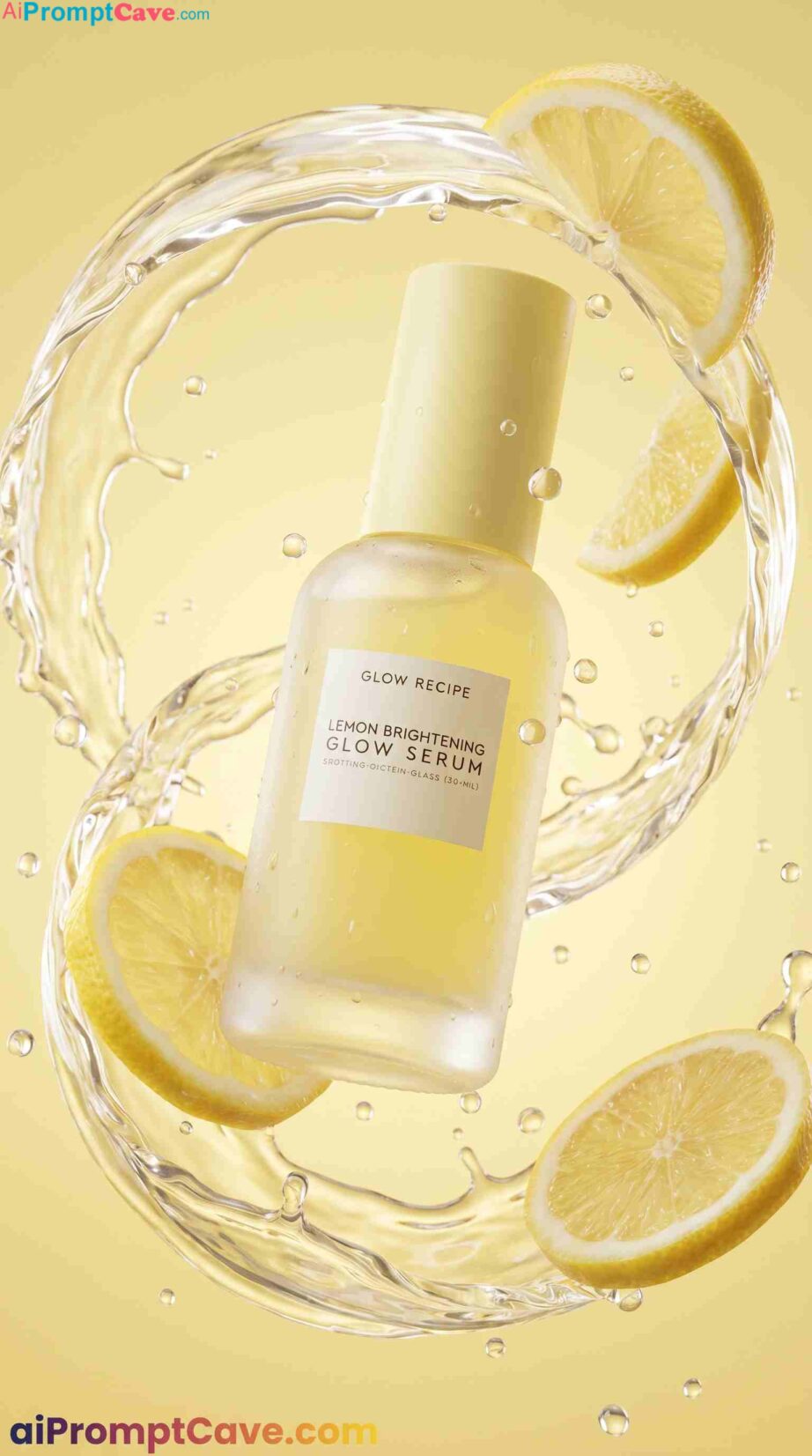 Lemon Glow Serum Splash Ad - Free Ai Image Prompt