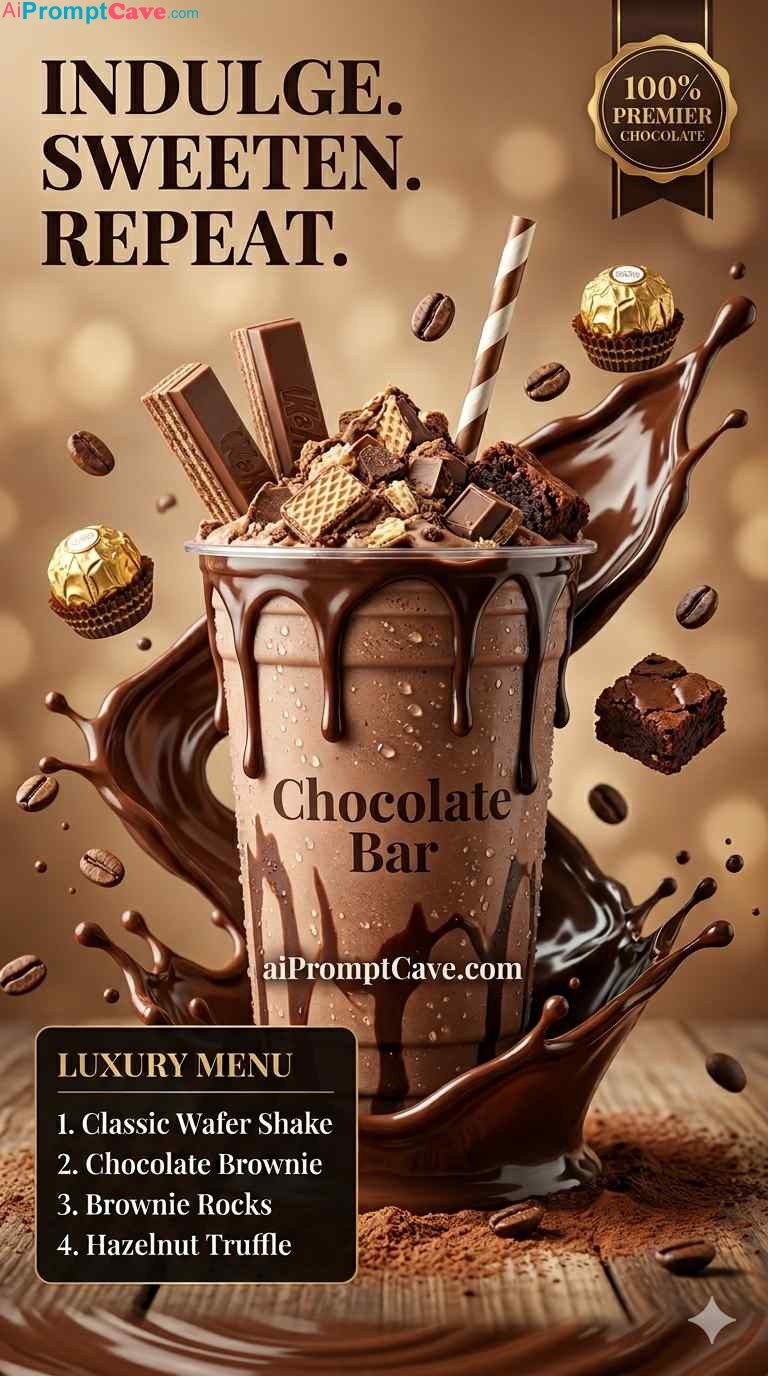 Luxury Chocolate Milkshake Poster Prompt for Premium Café Ads - Free Ai Image Prompt