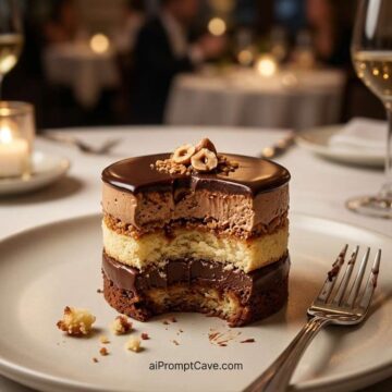 Luxury Dessert Bite Reveal with Crumbs & Fine Dining Scene - Free Ai Image Prompt