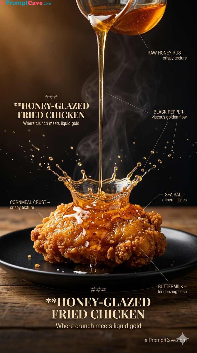 Luxury Honey Glazed Fried Chicken Splash Shot - Free Ai Image Prompt