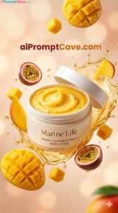 Luxury Marine Life Mango & Passionfruit Body Scrub Commercial Prompt - Free Ai Image Prompt