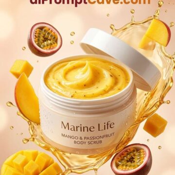 Luxury Marine Life Mango & Passionfruit Body Scrub Commercial Prompt - Free Ai Image Prompt
