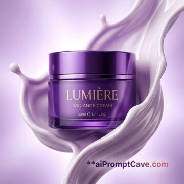 Luxury Purple Cosmetic Jar Splash Prompt for Premium Beauty Ads - Free Ai Image Prompt