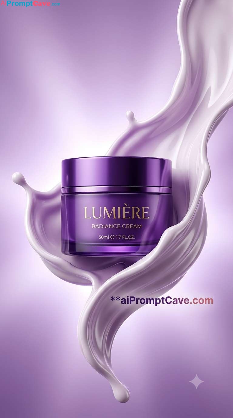 Luxury Purple Cosmetic Jar Splash Prompt for Premium Beauty Ads - Free Ai Image Prompt